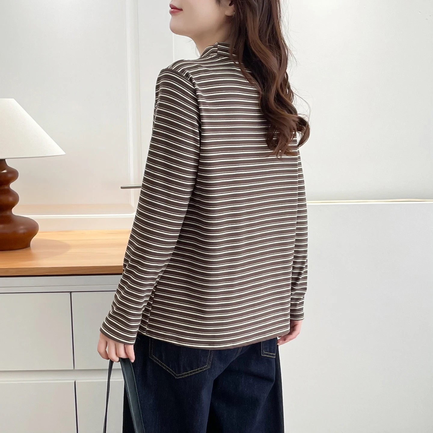 XXXXL Fashion Plus Size Women's T-Shirt Basic And Versatile Striped Cationic Tops In The Autumn And Winter Of 2025