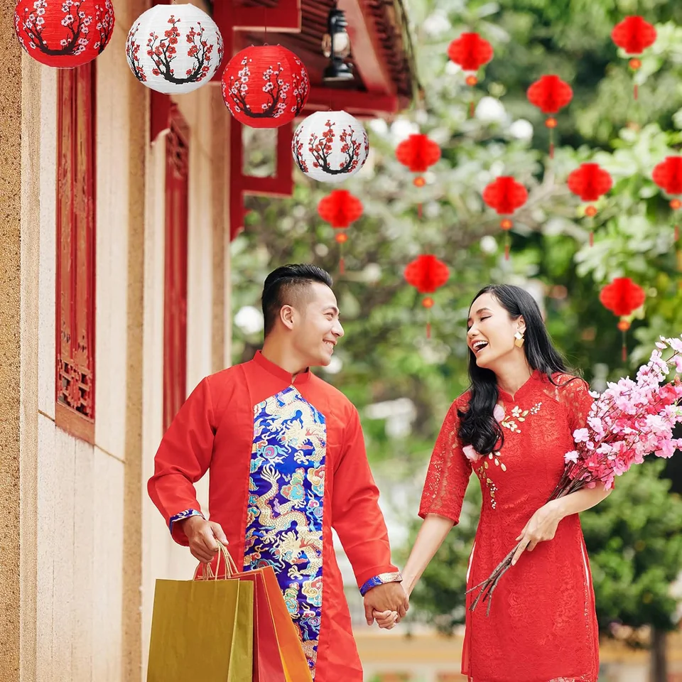 30 Lanternes Rouges Papier 8.4 Pouces - Décoration Fête Chinoise Et Mariage