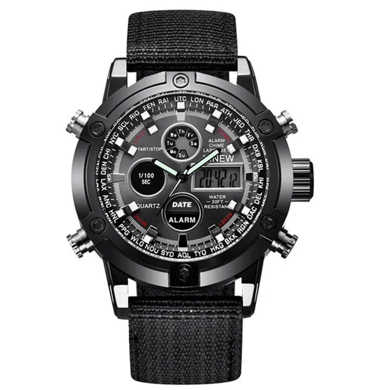 Men Genuine XINEW Brand Dual Time Watches Fashion Rubber Band Army Multi-function Sports Chronograph Watch Black Montre Homme lokmat time 2 1 32 inch 360x360px full touch screen bt call smart sports watch