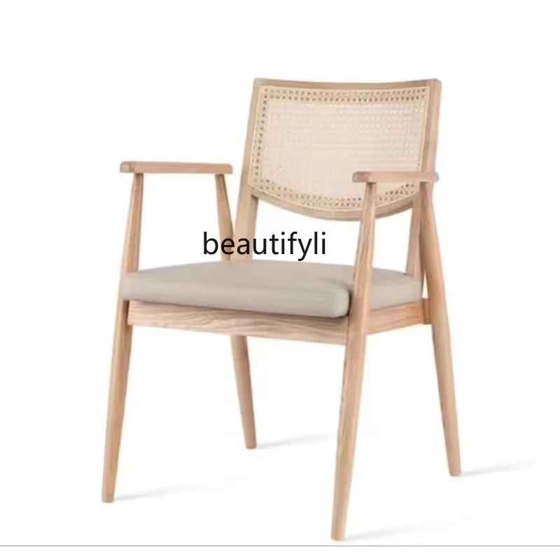 

Nordic Rattan Dining Chair Household Restaurant Dining Chair Retro Balcony Leisure Armchair