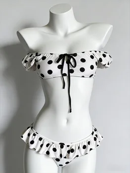 Vintage Polka Dot Print Two Piece Bikini Set High Waist Bottom Elegant Soft Fabric Swimwear Beach Bathing Suit for Ladies 2026 1