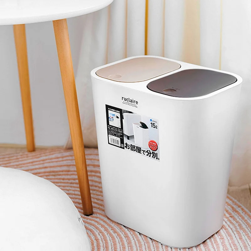 

Kitchen Living Room Trash Can Recycling Compartment Plastic Toilette Trash Can Cover Sink Sorting Cubo De Basura Household Items