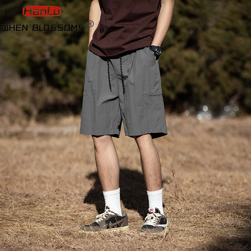 

Men's summer slightly wrinkled work shorts, men's thin solid color casual shorts with side pockets, size M to 3XL