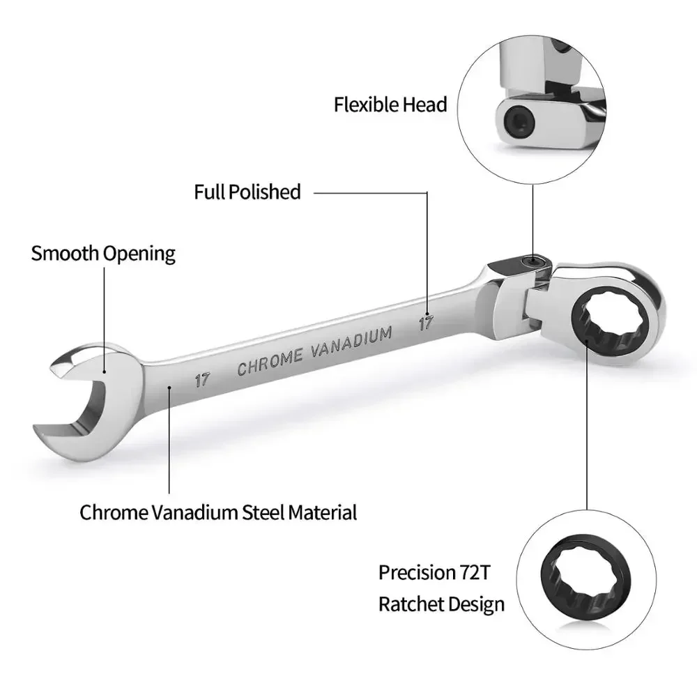 Flexible Ratchet Combination Spanner Wrench for Auto Home Repair