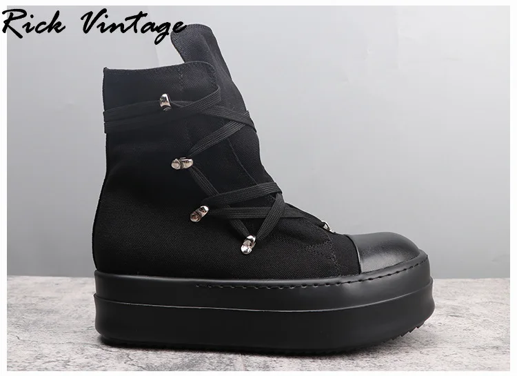 Ro Pentagram Sneakers Men Thick Punk Ankle Boots Neutral Shoes Lace-up Black Mixed Color Street Height Increasing Women Shoes