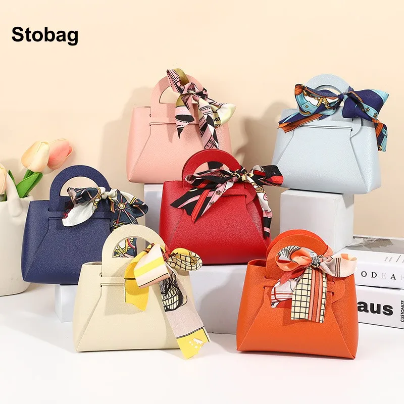 

StoBag 5pcs Candy Packaging Bag Leather Box with Ribbon Gift Jewelry Sweet Storage Handbag Pocket Pouches Favor Party Wedding