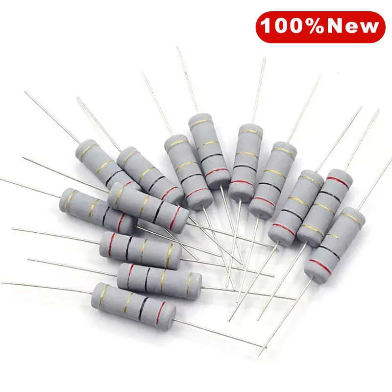 40pcs 5% 5W Carbon Film Resistor 100Ω 220R 330 1K 1.5 2.2K 3.3 4.7 10 22 47 51 68 100K Ohm Color Ring Resistance