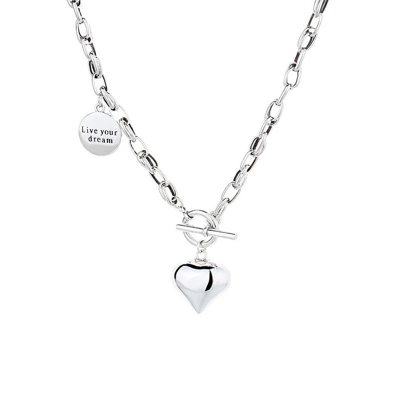 

351LZFSILVER S925 Sterling Silver Fashion Luxury Letter Live Your Dream OT Heart Necklace Women Wedding Charms Jewelry Match-all