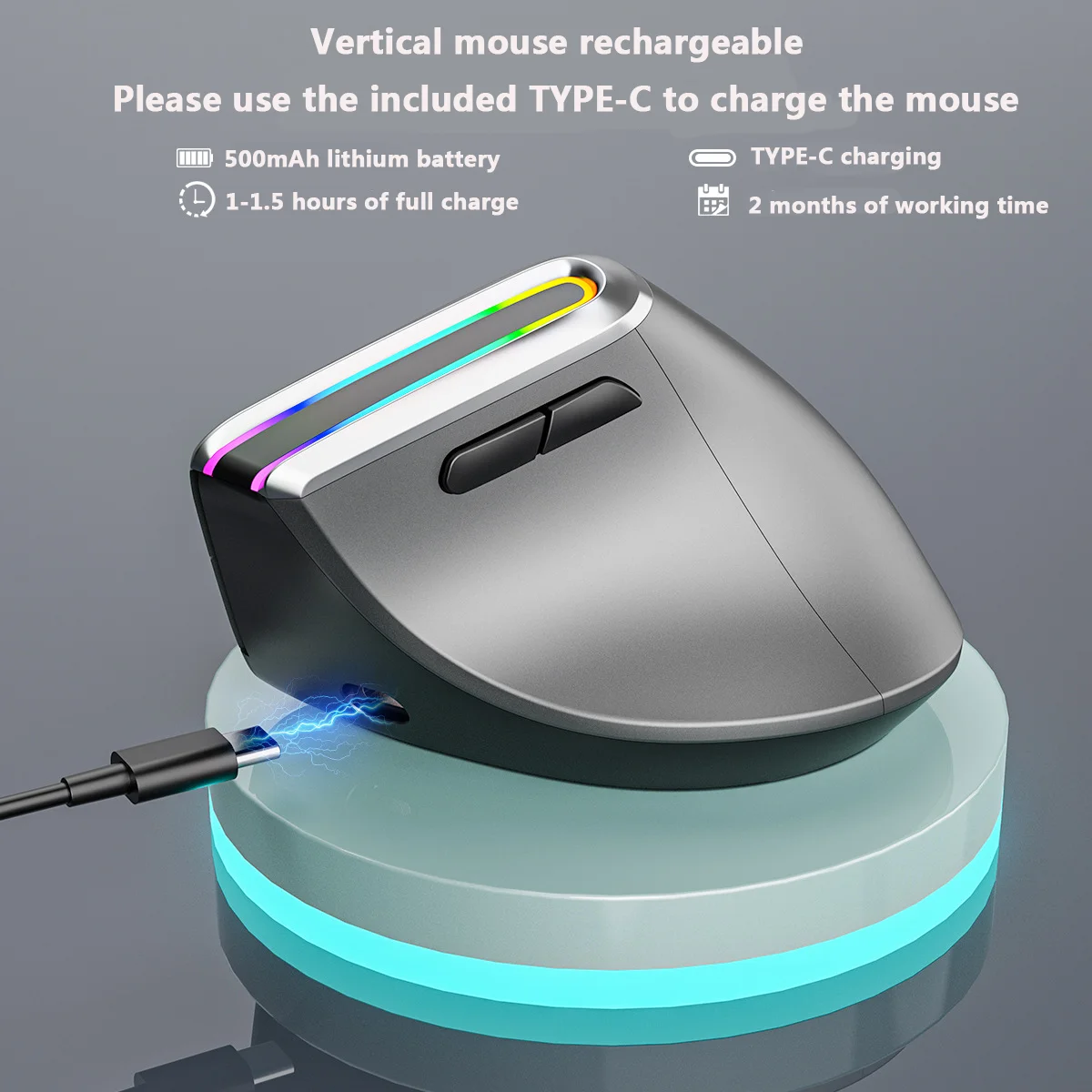 JOMAA Ergonomic RGB Wireless Vertical Mouse 2.4G USB Optical Mouse Rechargeable Bluetooth for Desktop/Laptop/PC