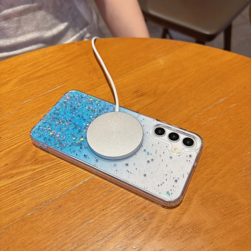 Glitter Star Transparent Magnetic Case with Magsafe Wireless Charging Compatible Soft Cover