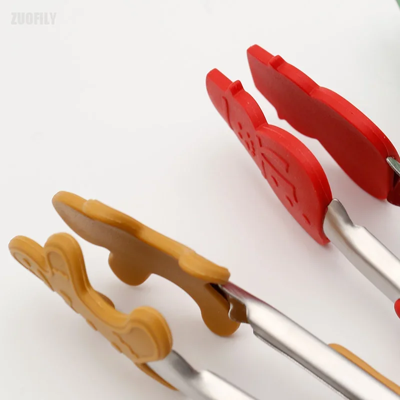 food tongs New Christmas Silicone Food Tong Gingerbread Man Snowman Xmas Tree Pattern Cooking Clip Steak Bread Clamp Kitchen BBQ Salad Tool