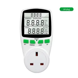 Digital Voltage Wattmeter with LCD Display for Energy Consumption Analysis (UK Plug)