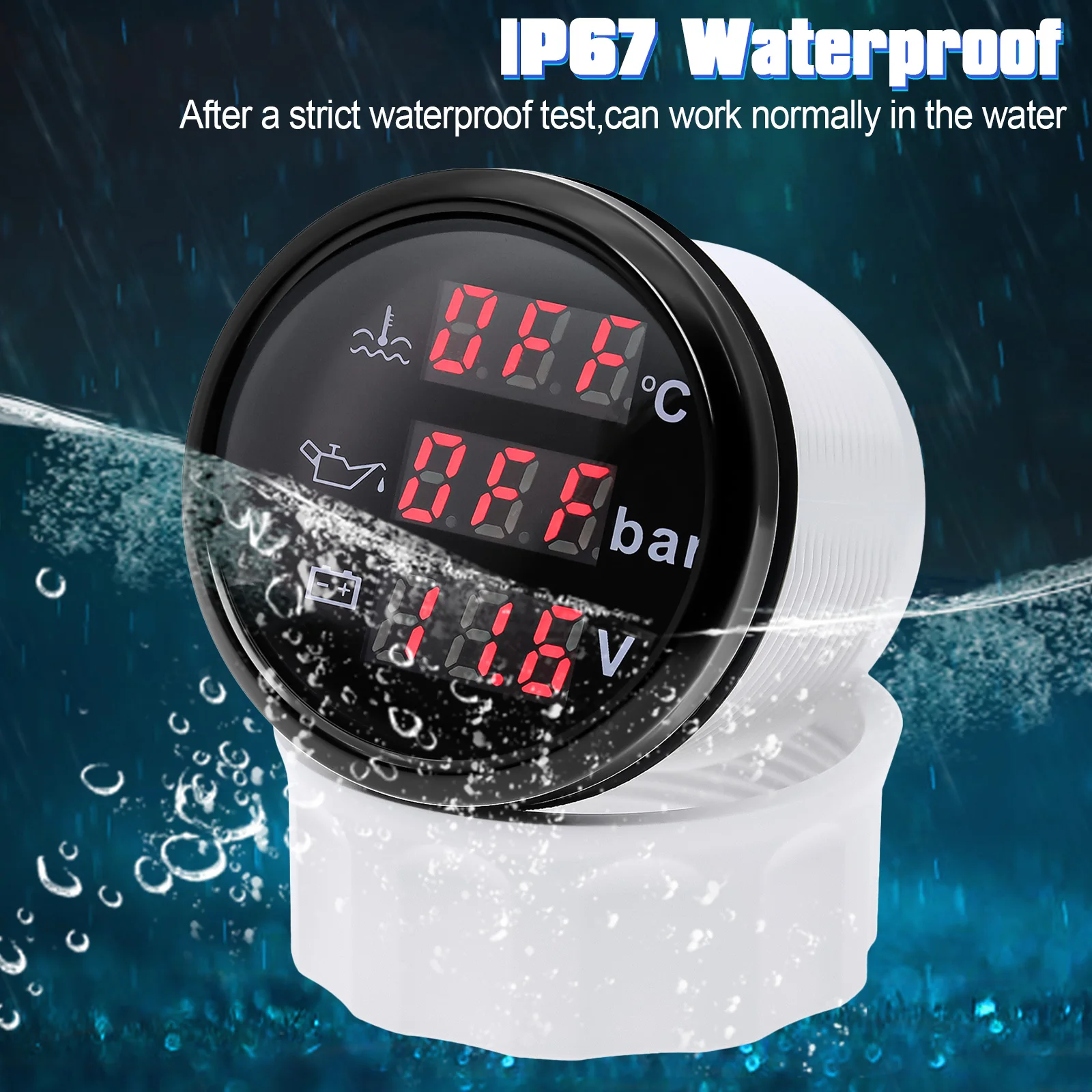 3 In 1 Digital 52mm Gauge with Alarm 0~120℃ Water Temperature Gauge+Oil Pressure+Voltage with Oil Press/Water Temp Sensor Custom automobile gauge digital temperature gauge water temperature gauge