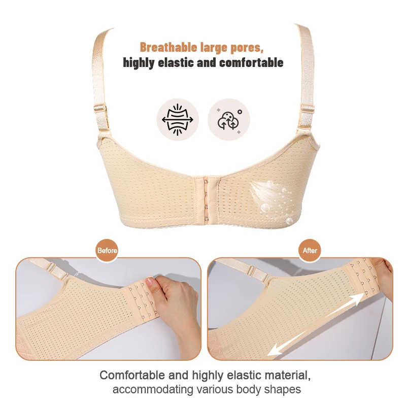LERVANLA 2566 Strong Breathability Mastectomy Bra Women with Pocket Breast Form Pads Included Adjustable Cotton Comfort Large 5