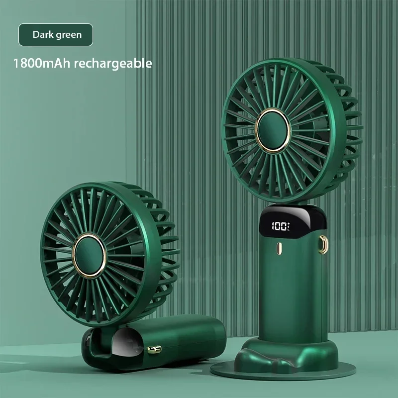 Mini ventilatore portatile portatile Ventilatori pieghevoli per appendere al collo Ventilatore ricaricabile USB a 5 velocità con supporto per telefono e schermo di visualizzazione 1800mAh