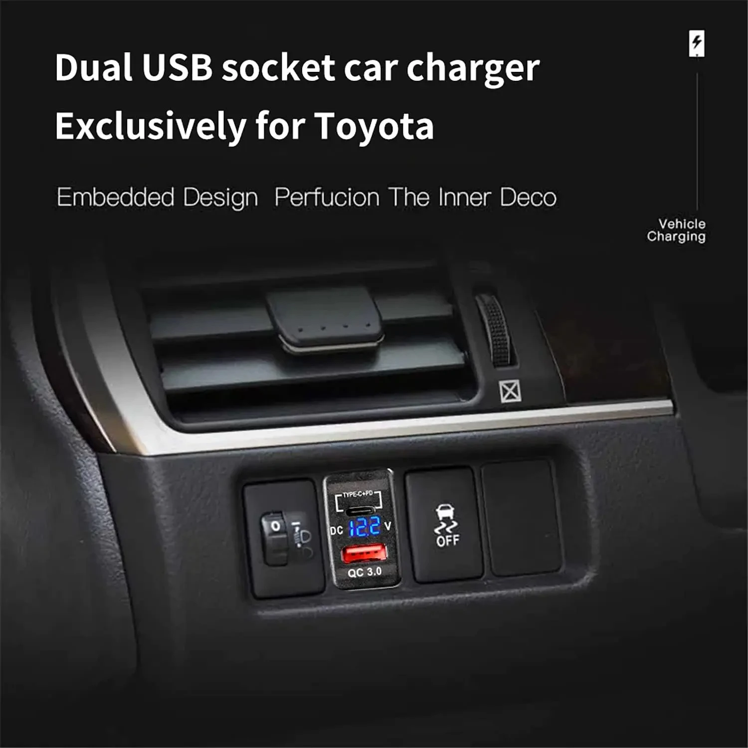 Car Charger USB Car Charger Socket Quick Charge 3.0 & PD USB C Port Power Outlet Adapter for 12V/24V Toyota Vehicles