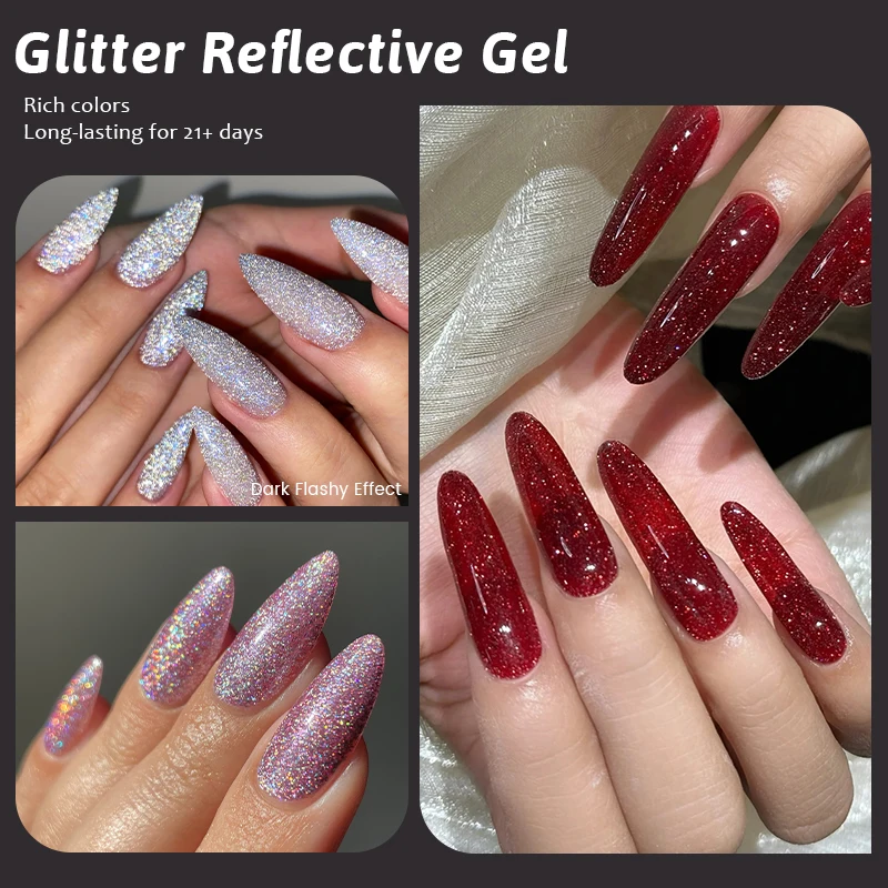 UR SUGAR 15ml Sliver Reflective Nail Gel Polish Shining Glitter Semi Permanent Soak Off UV Gel Sparkle Effect Nail Art Manicure 3