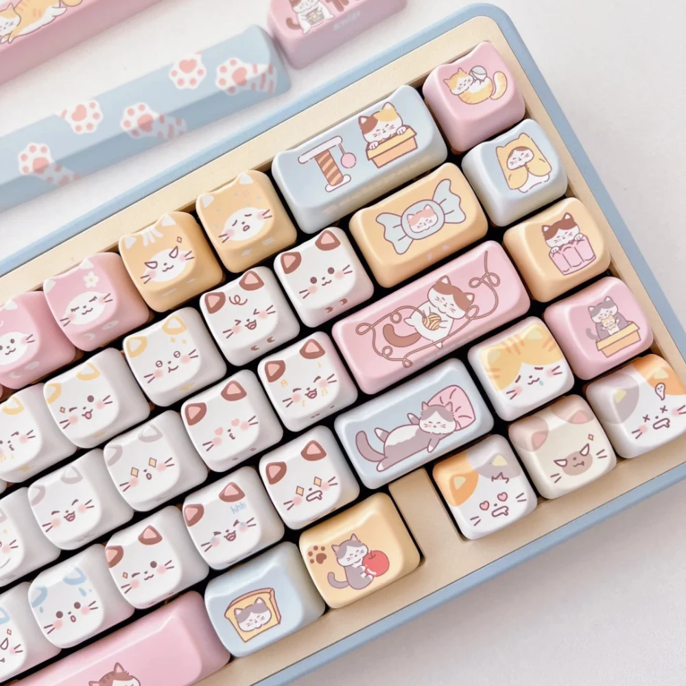 

142 Keys Cat Head Keycap Cute Cat Keycap MAO High PBT Material DIY Mechanical Keyboard Pink Cat Paw Keycaps For Birthday Gift