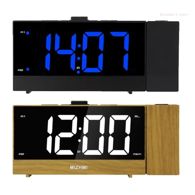 

LED Projection Alarm Clock with Adjustable Brightness and USB Charging Tabletop Clocks Temperature Week Date Display