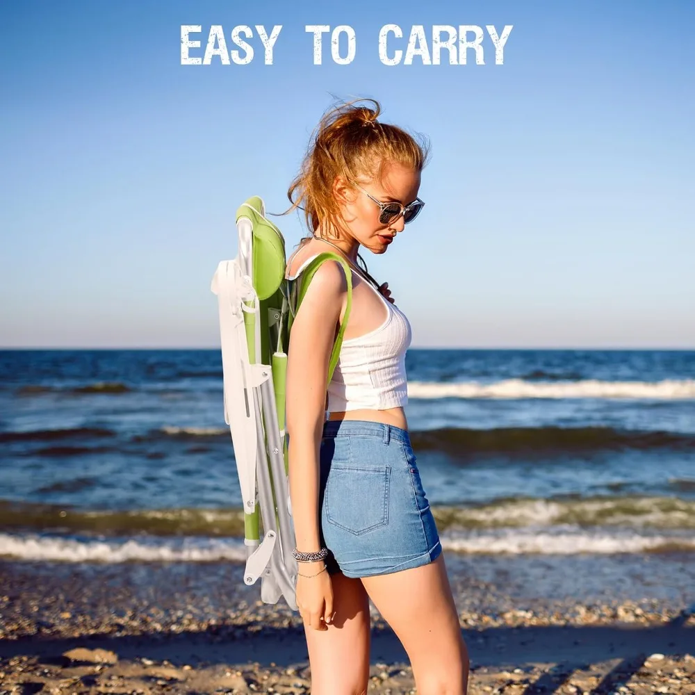 Reclining Beach Chair Backpack 5-Position Lay Flat Lounge Chair for Adults Heavy Duty Portable Folding Lightweight with Cooler 4