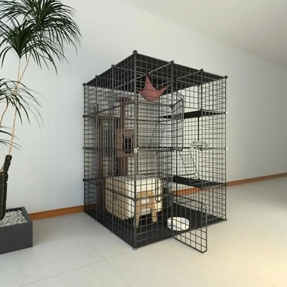 4-Tier Large Cat Cage Enclosure DIY Cat Playpen Catio Metal Wire Kennels 1-4 Cats Kitten Detachable Patio Safe Comfortable