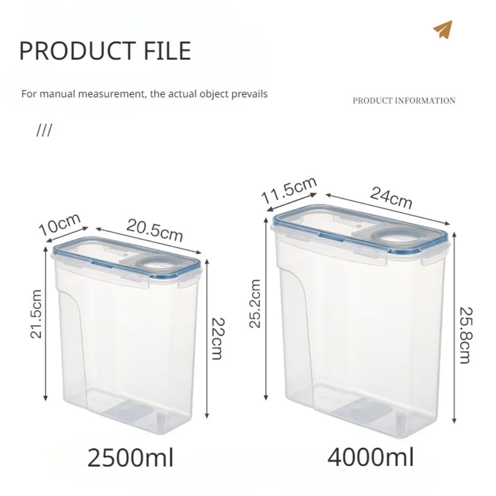 Food Storage Container 4/2.5L Airtight Cereal Storage Container Moistureproof Insect Proof Rice Bucket Food Storage Box Plastic Transparent Sealed Tank