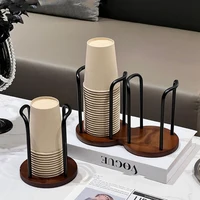 Disposable Cup Storage Holder Rack Shelf Water Tea Cups Wood Dispenser with Longer Stick Mug Display Stand Organizer Supplies 1