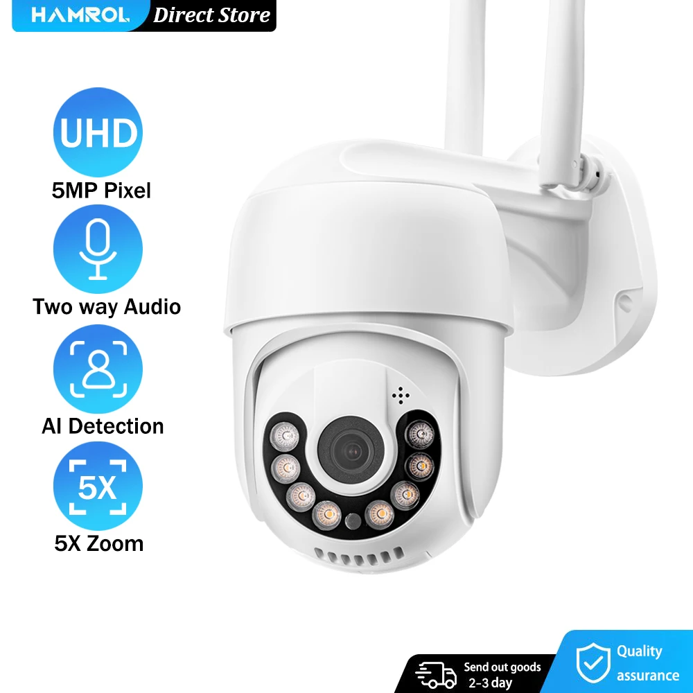 

HAMROL 5MP PTZ Wifi Camera Auto Tracking AI Human Detection Color Nightvision ONVIF Wireless IP Camera Outdoor CCTV ICSEE