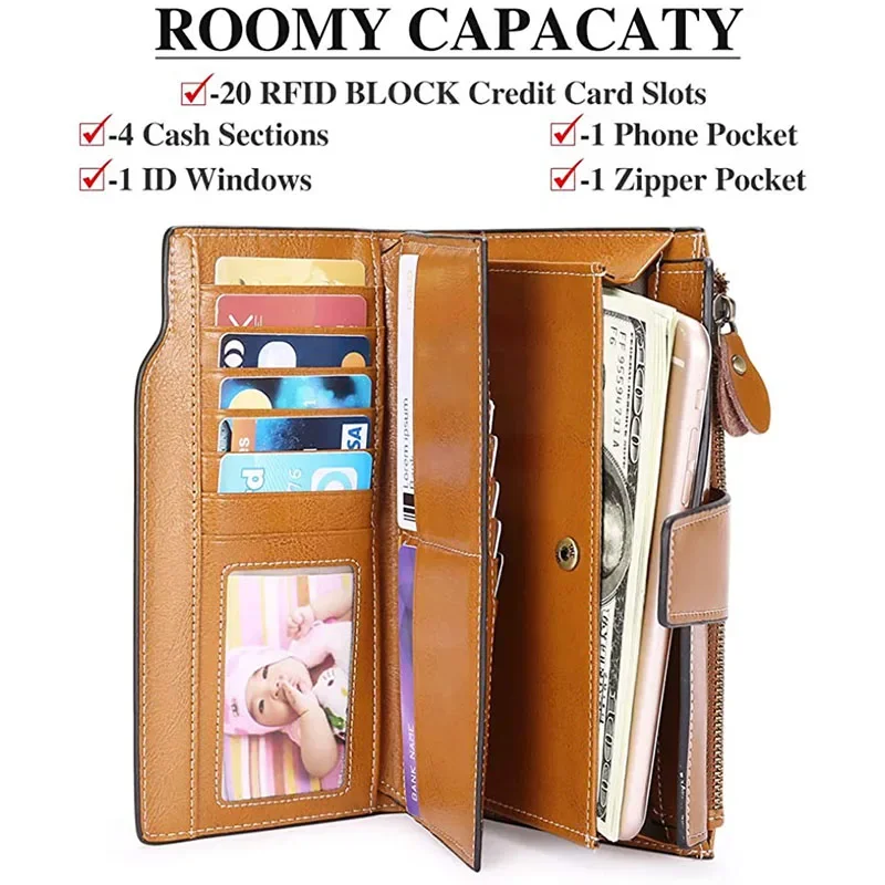 SENDEFN Fashion Women Wallets Long Split Leather Large Capacity Credit Card Wallet Phone Purse Female 3
