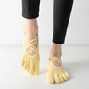 1/4 Pairs New Women Anti Slip Pilates Socks Five Toe Silicone Non-Slip Yoga Sock Bandage Ladies Fitness Sports Cotton Sock 4