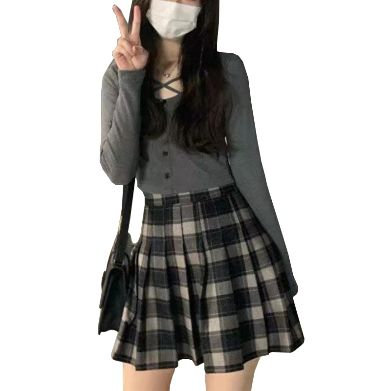 

Pleated Women Skirt Korean Mini Female Plaid Skirt High Waisted A-line Ladies Dance Skirts Fashion Casual Sweet Skirts Woman