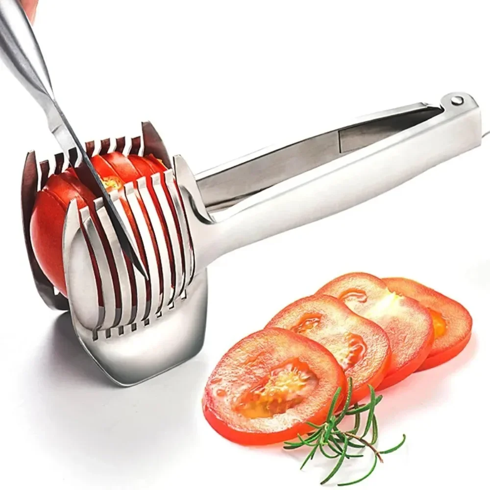 Stainless Steel Kitchen Handheld Orange Lemon Slicer Tomato Cutting Clip Fruit Slicer Onion KitchenItem Cutter Accessorie