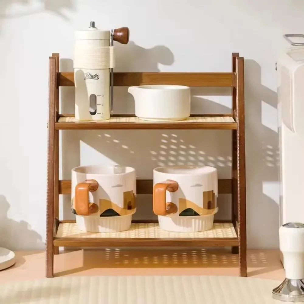 Bamboo Double Layer 2-Tier Desktop Organizer for Office Stationary Makeup