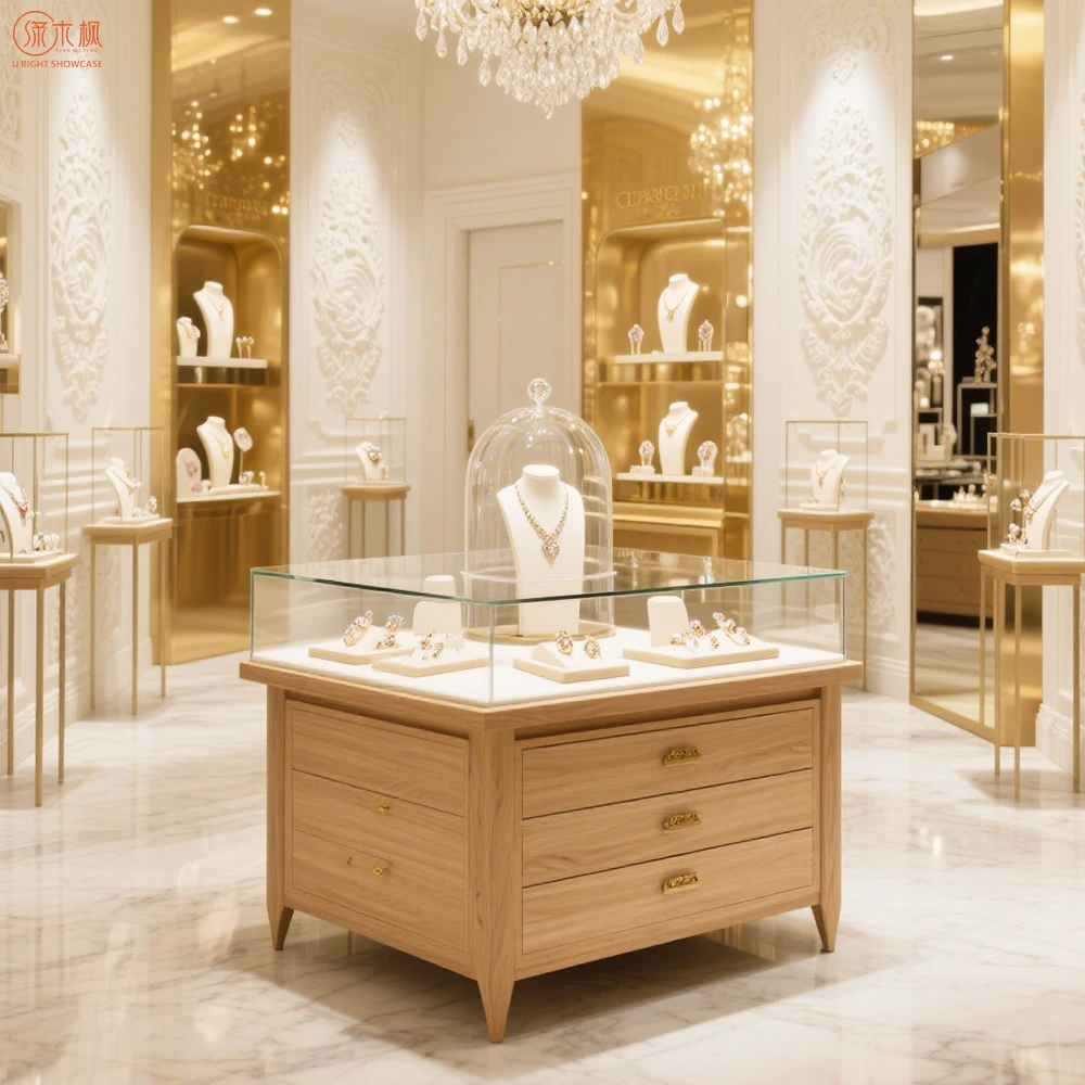 맞춤형 현대식 주문 제작 보석 진열장 쇼핑몰 디스플레이 캐비닛 디자인 원목 보석 진열장 제조업체