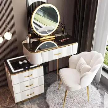 Multi-functional Smart Dresser,Wireless Charging Light Luxury Nordic Bedroom Makeup Table,Modern Simple Princess Dressing Table