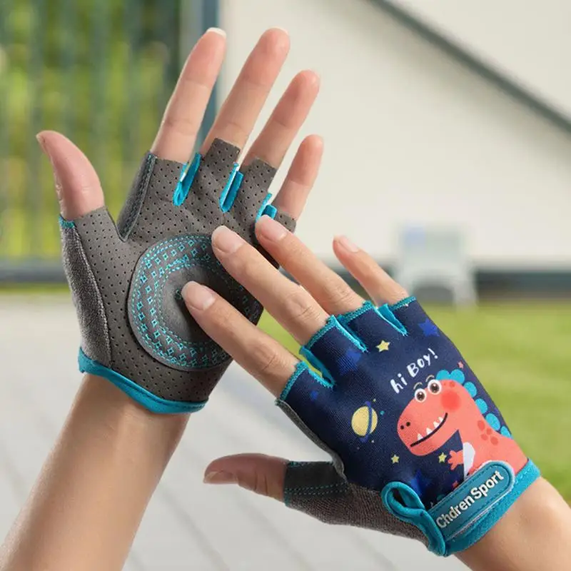 Детские перчатки с открытыми пальцами, велосипедные, нескользящие дышащие перчатки