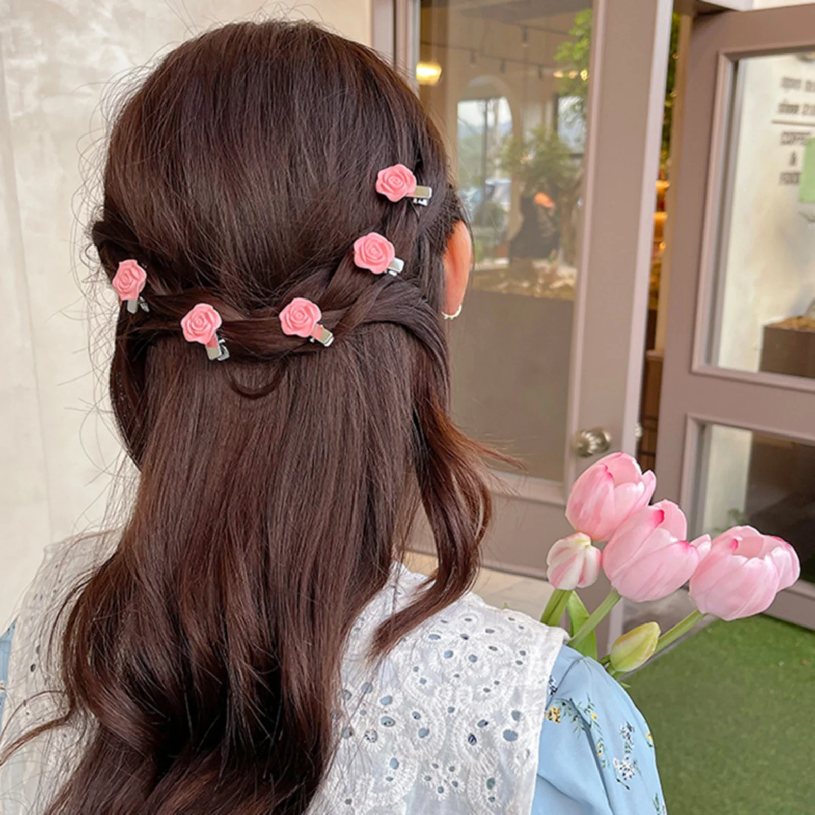 5PCS Pink Bowknot & Rose Hair Clip Set, Cute Mini Hair Accessories for Girls, Perfect for Braids & Updos