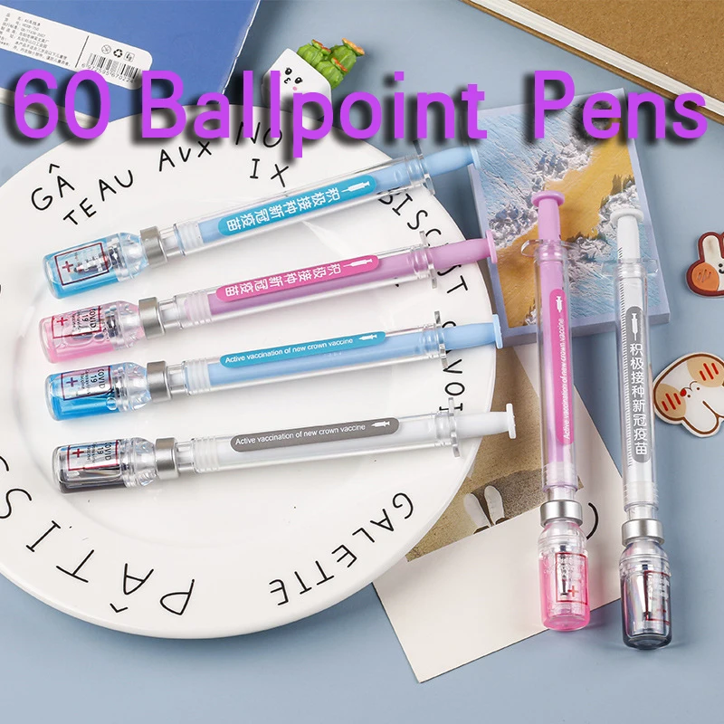 

60Pcs Syringe Gel Pen Simulation Eliminates Injection Syringe Shape Ballpoint Pen Black Signature Pen Simulation Vaccine Pens