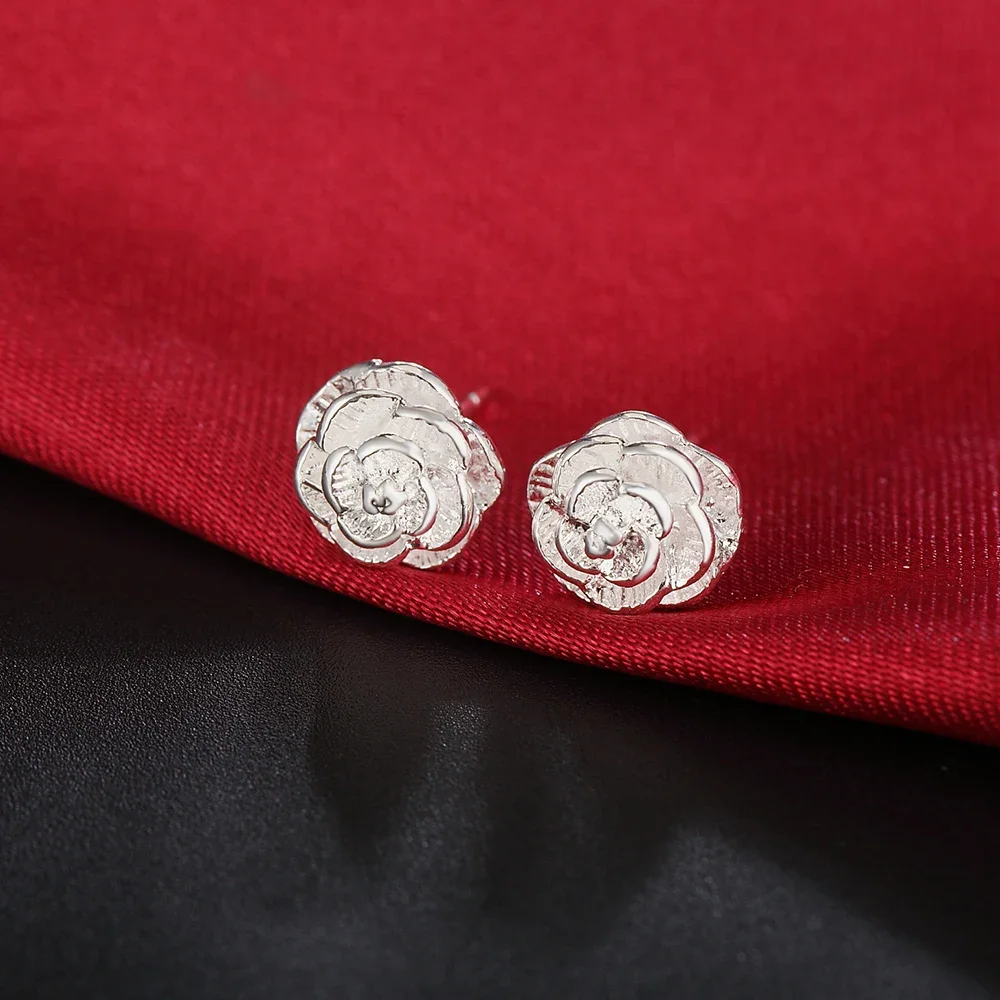 

Hot Beautiful rose Flower bud Earring stud for Women 925 Sterling Silver Jewelry Fashion classic party wedding Holiday gifts