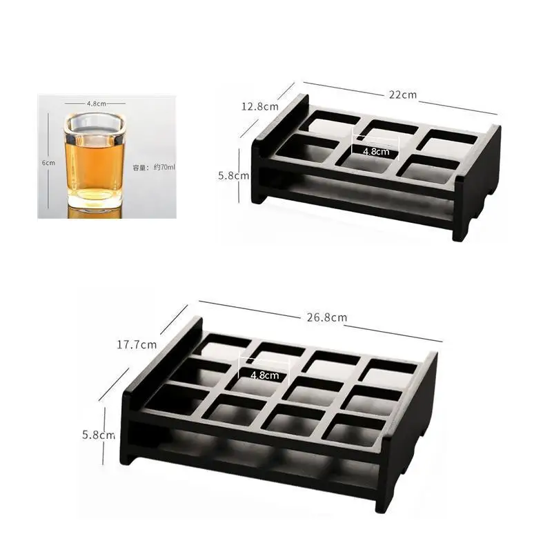 Glass Liquor Set White Wine with Wooden Cup Holder Spirit Shot Glasses Brandy Cups Drinking