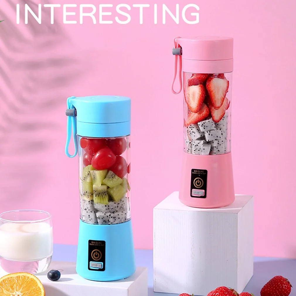 Small Whirlwind Shaker Bottle Portable Fruit mixer Blender USB Fruit Juicer  380ml 2 Blades Juice cup BLUE 