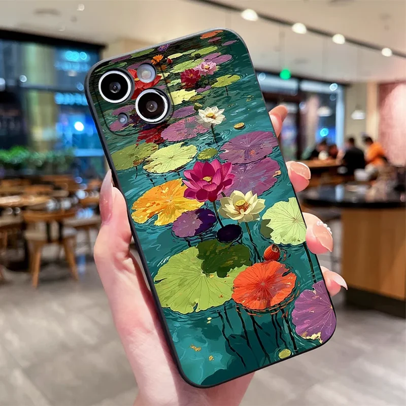 Vintage Pink Lotus Flower Printed Matte Soft Phone Case