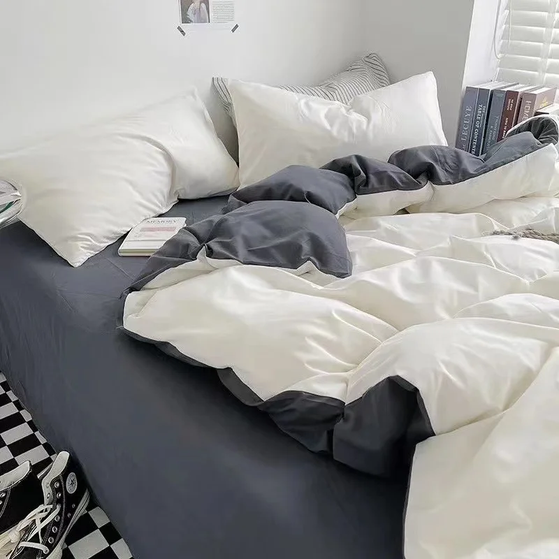

Beddings Sets Ins Simple Fengshui Washed Cotton Four-piece Set Nordic Minimalism Bed Sheet Quilt Cover Three-piece Dormitory