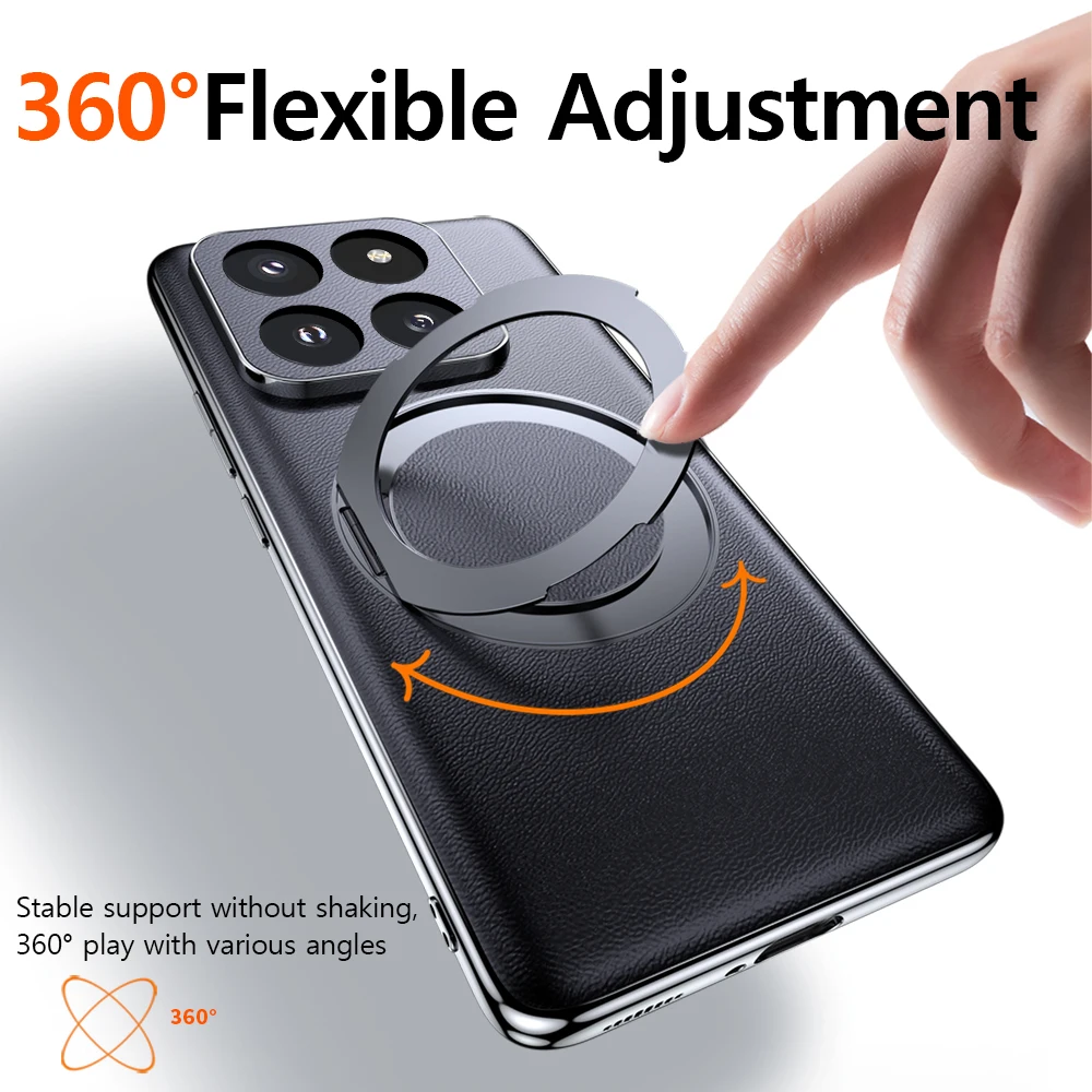 Magnetic Leather Phone Case for Xiaomi Mi 13T 14 Pro 13 Redmi K60 Ultra Ring Luxury Lens Protection Kickstand Holder Back Cover