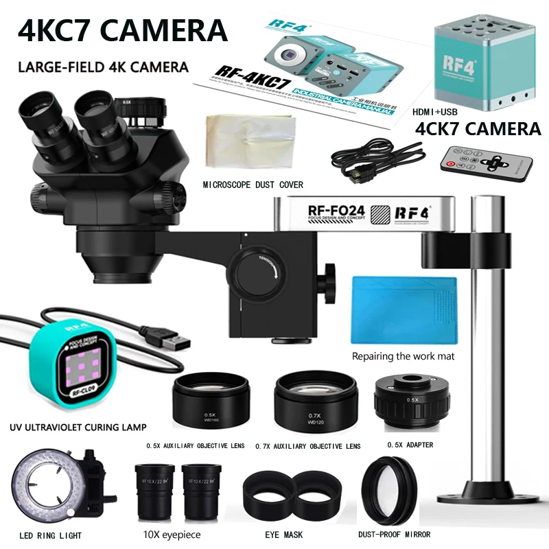 삼안 입체 현미경 4K 2K 1080P HDMI VGA USB TF 비디오 카메라 클램프 접이식 확장형 베이스 광시야 4KC7 카메라