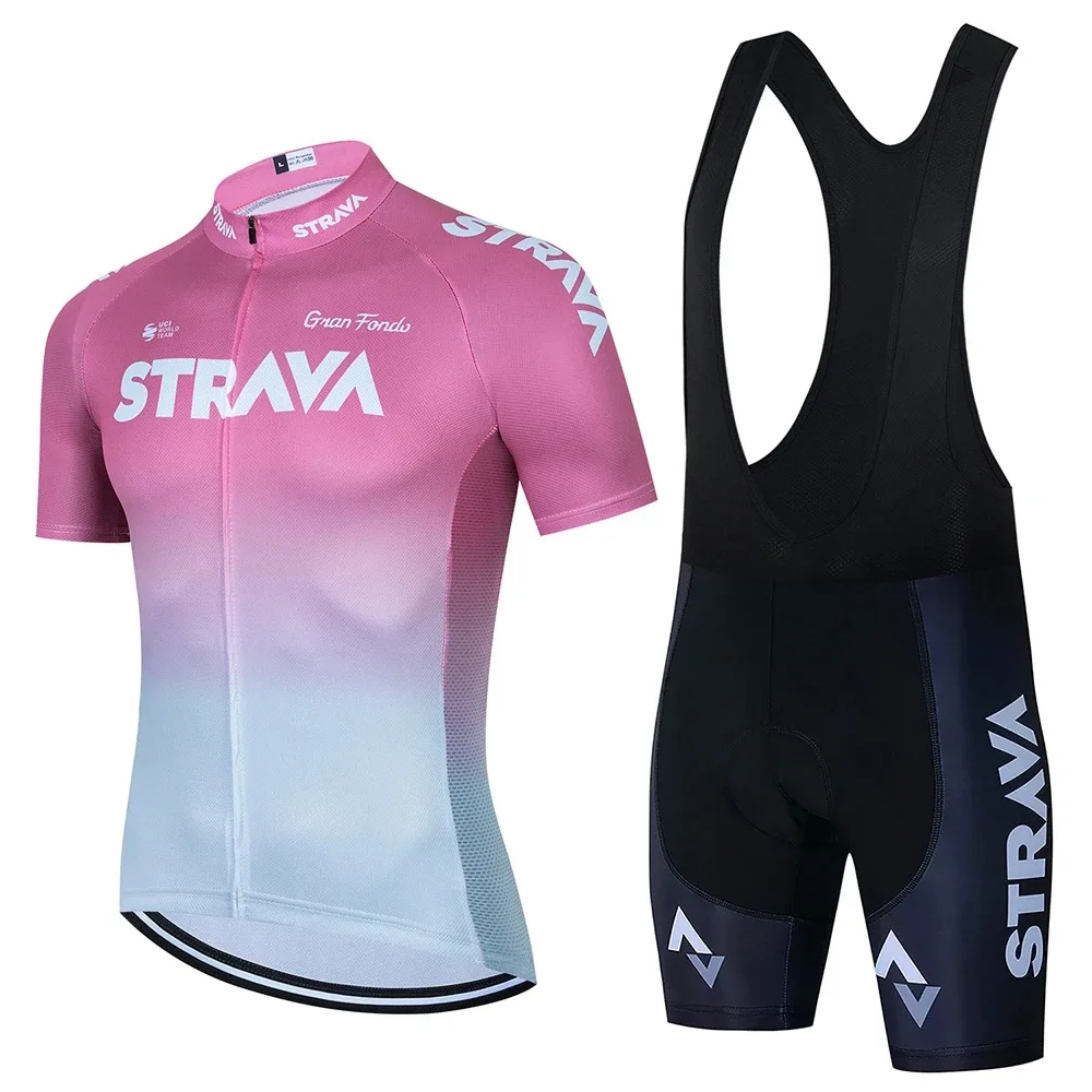 Strava Cycling Jersey Set Summer Short Sleeve Breathable Men's MTB Bike Cycling Clothing Uniform Suit