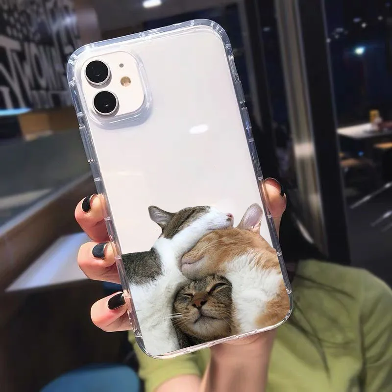 مضحك لطيف الكرتون القط حالة الهاتف الشفاف لفون ، 1...