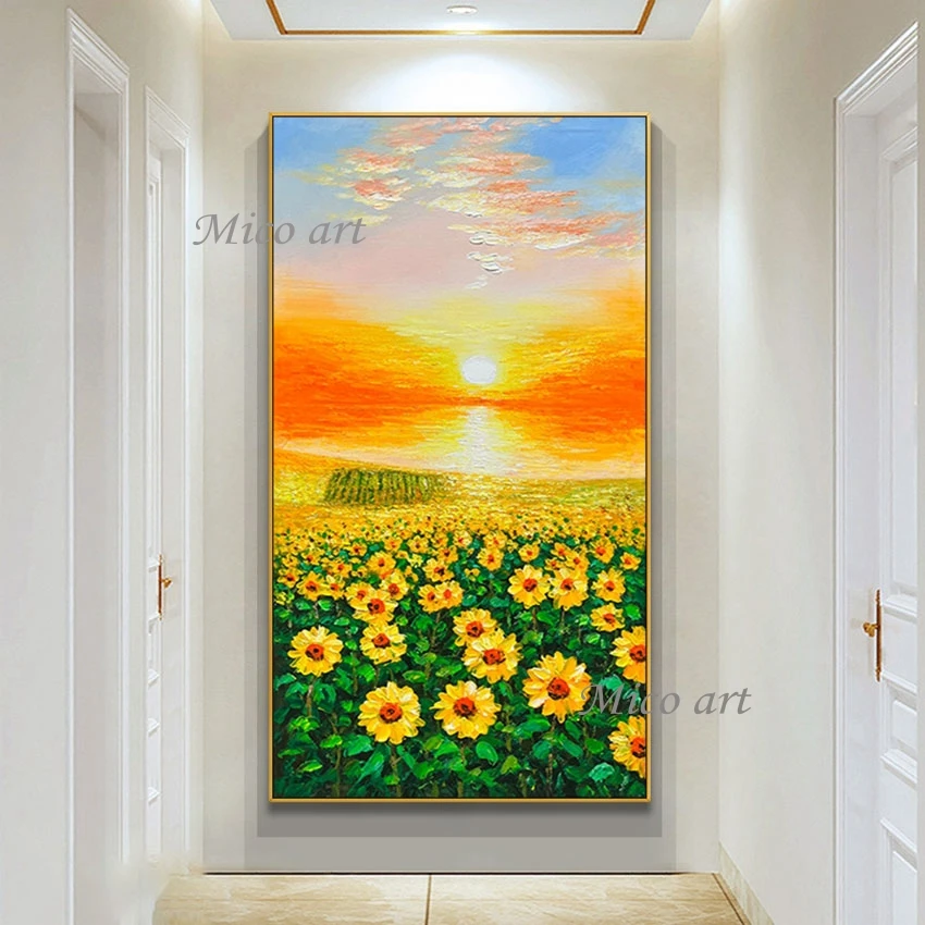 

Modern Abstract Acrylic Painting Wall Decor Art Crafts Canvas Artwork Unframed Sunset Oil Painting Sunflowers Field Hand Drawing