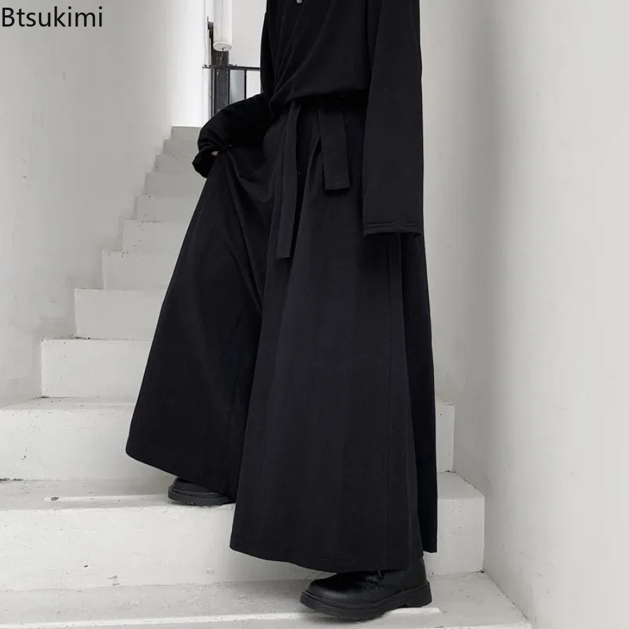 Wide Leg Pants Men Chinese Style Hanfu Kimono Tang Suit Casual Trousers