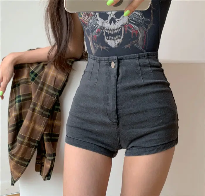 2022 Summer Denim Shorts Women Sexy Vintage Streetwear Summer Solid Zipper Stretchy High Waisted Jeans Skinny Short Female Pants winter dresses for women